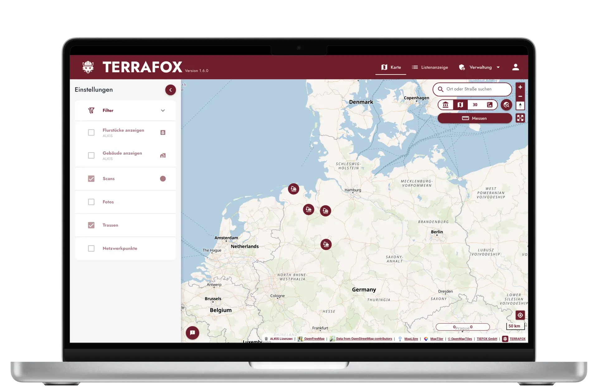 Terrafox Web-Portal im Browser auf dem Desktop